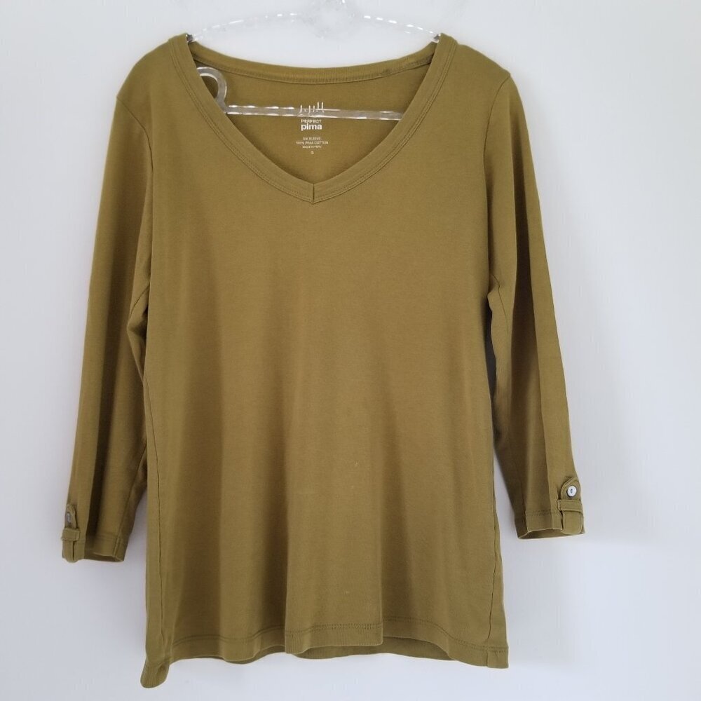 J. Jill Women's Perfect Pima 100% Cotton V Neck Casual Top Tee Mature Staple S